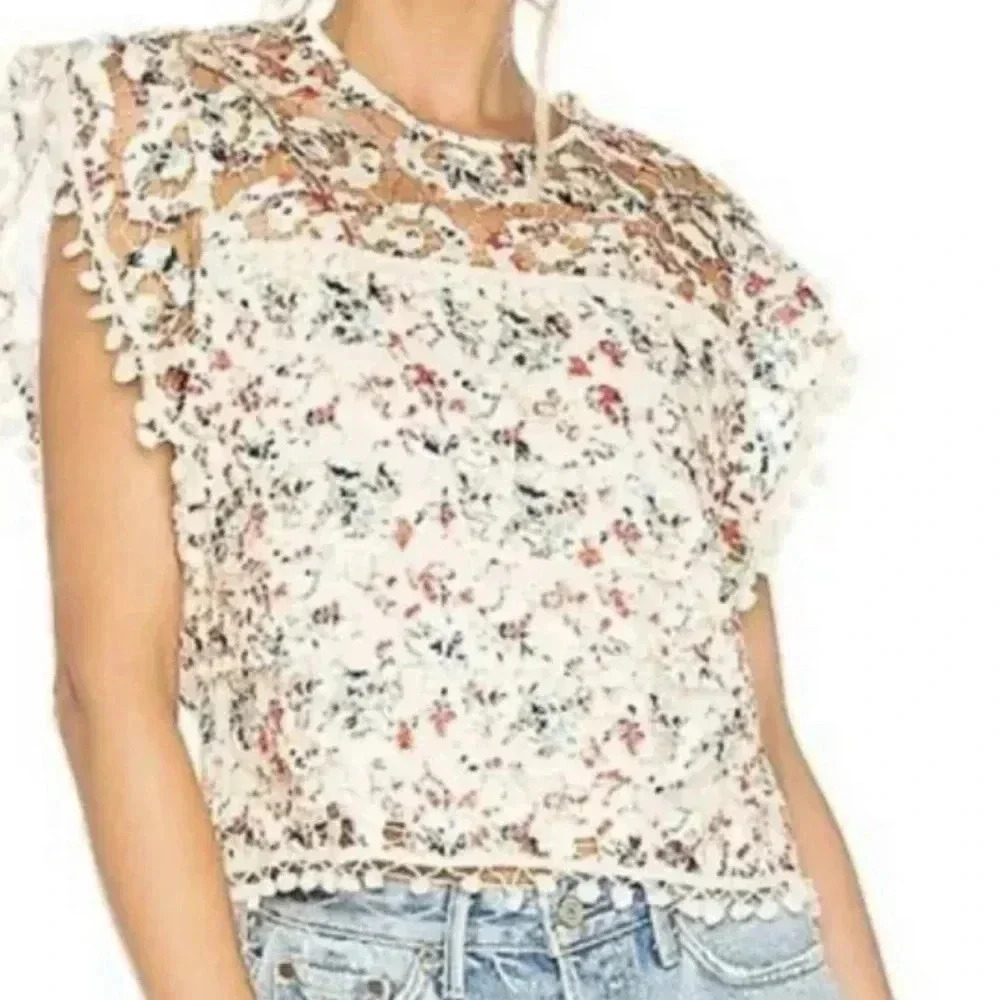 Revolve‎ Tularosa Kennedy Top in Rainbow Lace Blouse Size Small Cream/Mul…